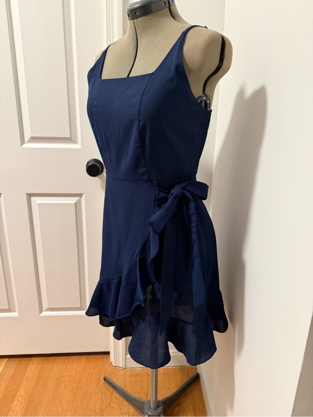 Navy Tie-Waist Ruffle Sundress